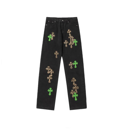 CH green and leopard jeans