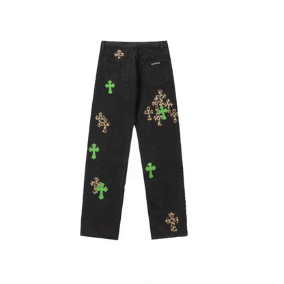 CH green and leopard jeans